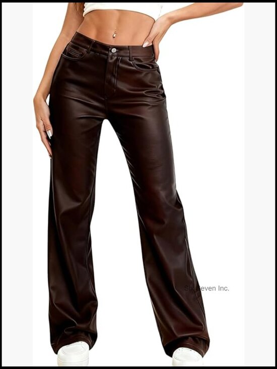 Pants - PU High Waist Wide Leg Pants Y2K Concert Trousers